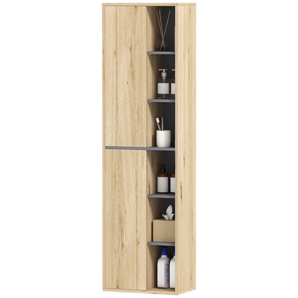 Colonna Bagno Armadietto Parete con Ante e Ripiani Aperti ¨C Minimal ¨C 40x24x141,5 cm Legno Naturale