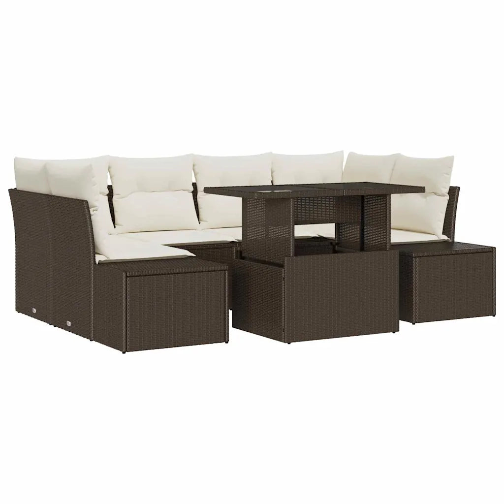 Set Divano da Giardino con cuscino 7 pcs Marrone e Crema
