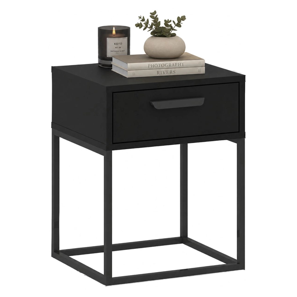 Lelimapa, Comodino un Cassetto, 40x39x52h cm Nero Antracite