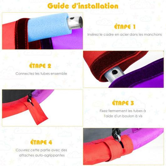 Altalena rotonda a nido d'uccello diametro 100 cm per bambini con cuscino e maniglia regolabile in altezza 100-180 cm portata max 150 kg 20_0005561