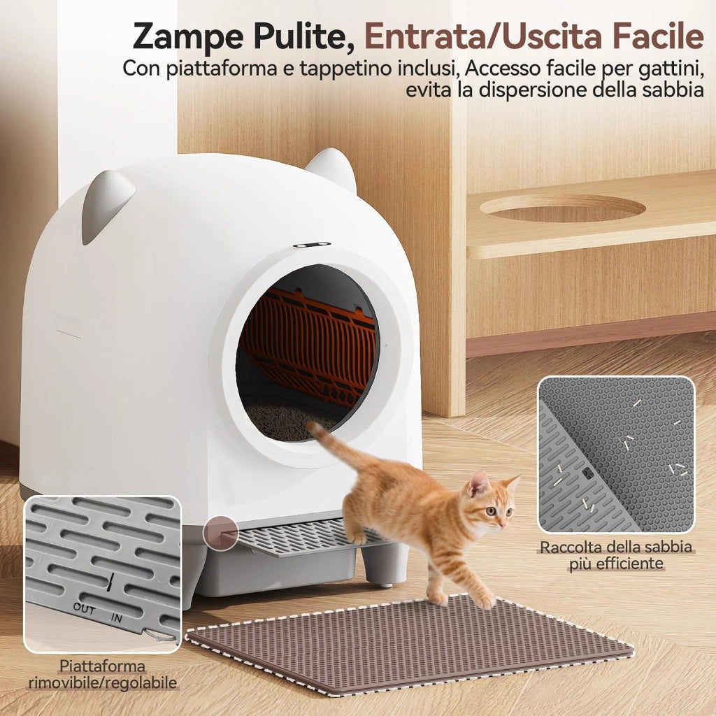 lettiera gatto autopulente,Design con orecchie da gatto,toilette per gatti XXL,Controllo remoto, ampio spazio, Sicurezza,Anti-odore,90L lettiera automatica per felini,Elettrica per più gatti.
