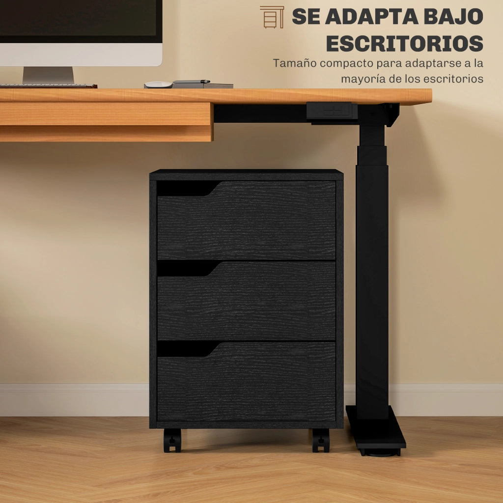 Cassettiera con Ruote 3 Cassetti ¨C zephmum ¨C 40x50x57.5 cm Nero