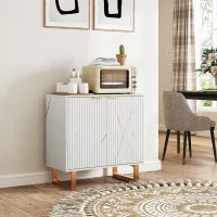 Buffet da salotto mobile da archiviazione dallo stile moderno con armadio a 2 porte scanalate, mensola regolabile, piedi in metallo, bianco