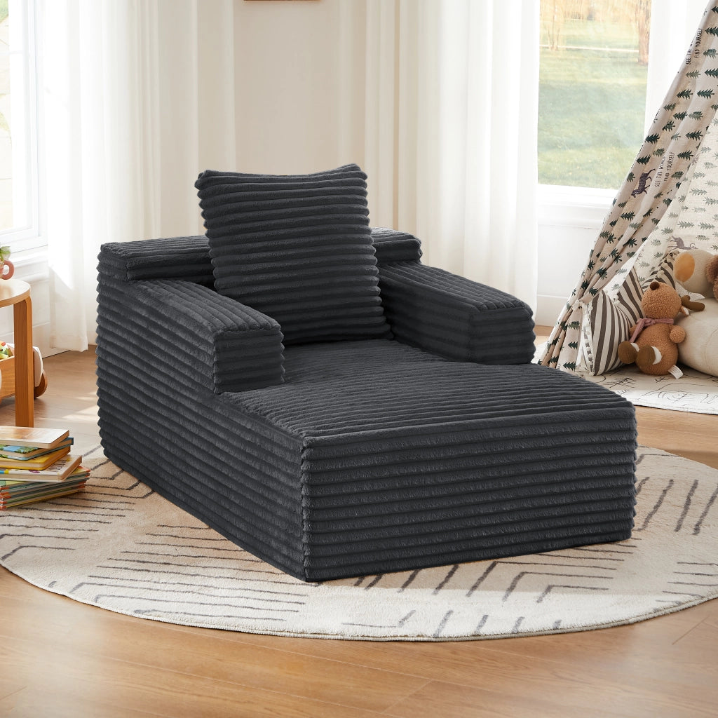 Méridienne relax con funzione letto e imbottitura in schiuma ad alta densità in velluto a coste grigio scuro