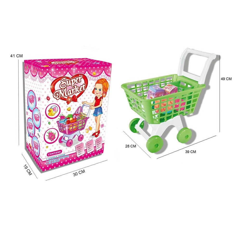 Trade Shop - Carrello Spesa Giocattolo Per Bambini Gioco Supermarket Con Set Accessori -