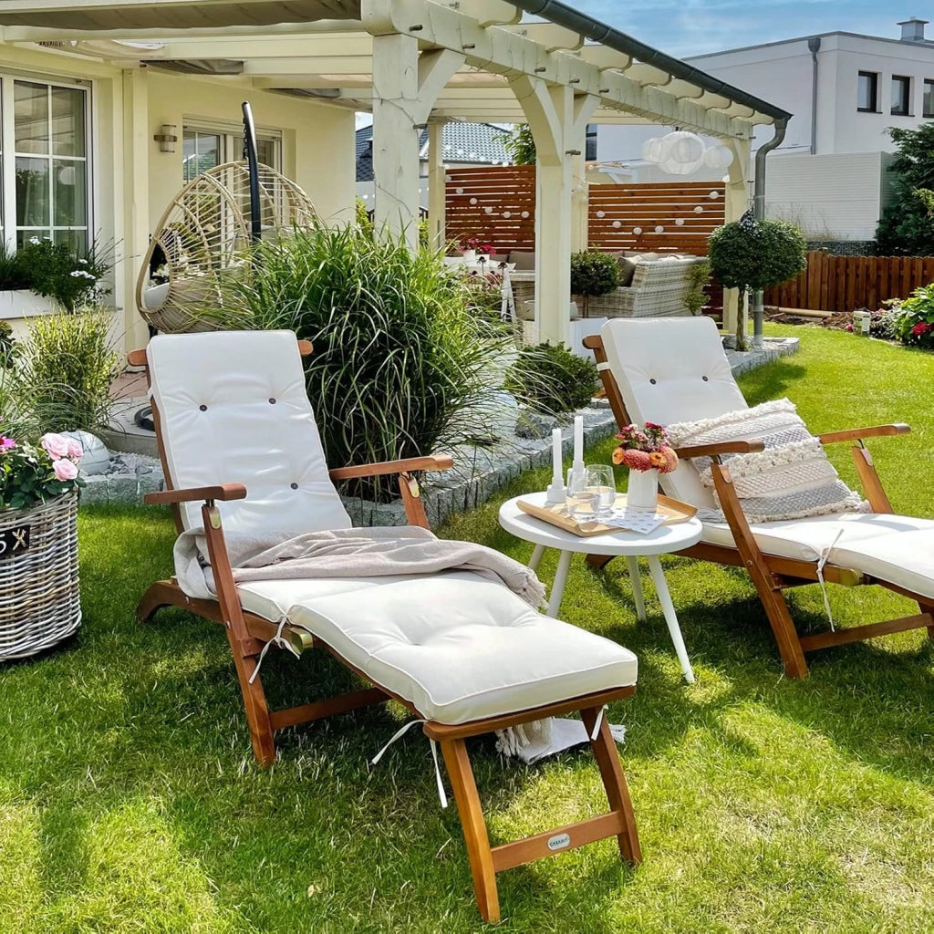 Lettino Prendisole Queen Mary Legno Acacia Poggiapiedi Rimovibile Sedia Sdraio Giardino Piscina