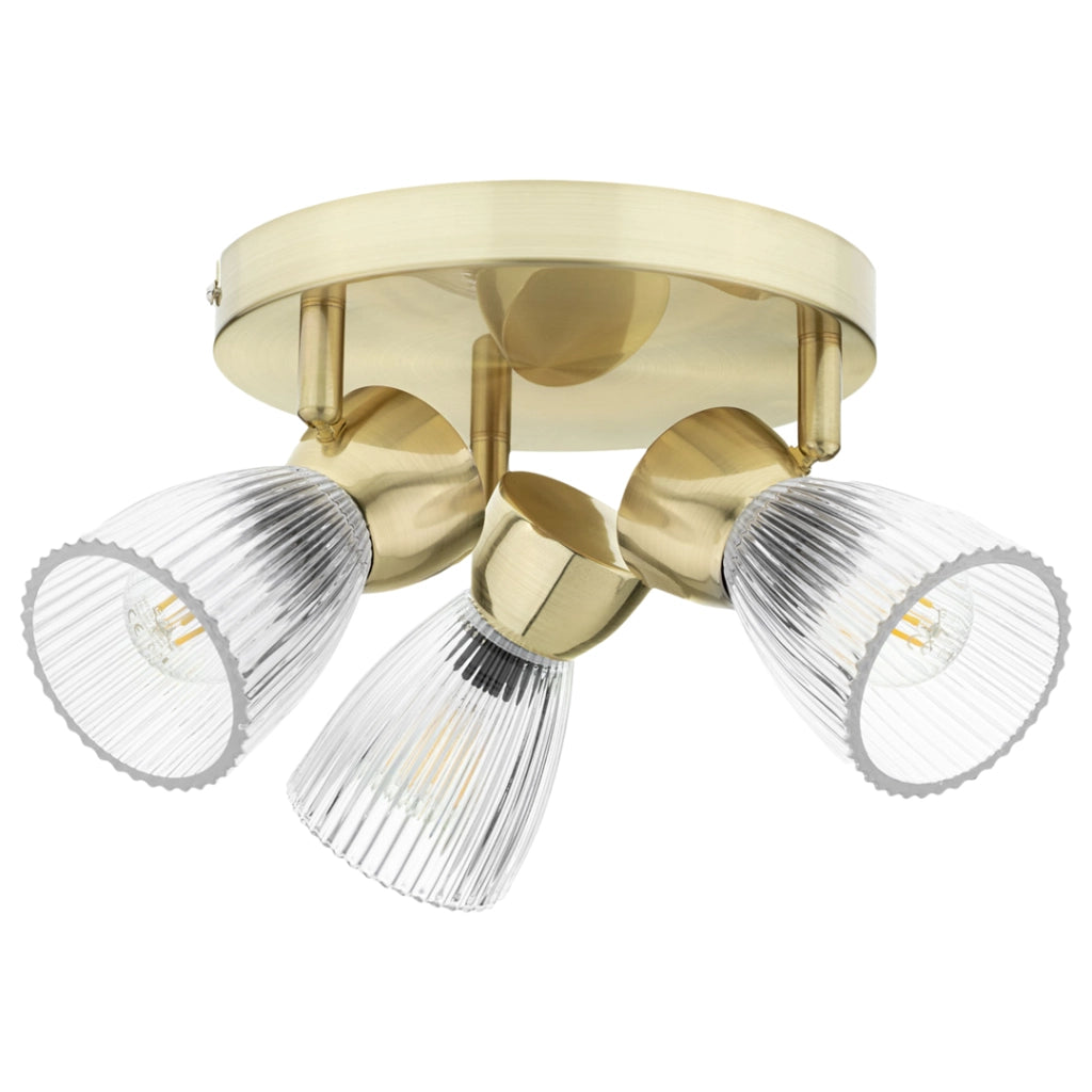 Plafoniera rotonda oro satinata Best 3 luci vetro E14 Milagro