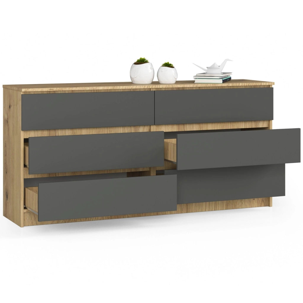 Cassettiera AKORD K160 Quercia Artisan 160 cm 6 cassetti inserto frontale Grigio Grafite 160x40x77 cm