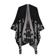 Nuovo scialle/mantella in jacquard di cashmere alla moda con spacchi, spesso e ampio, da donna.