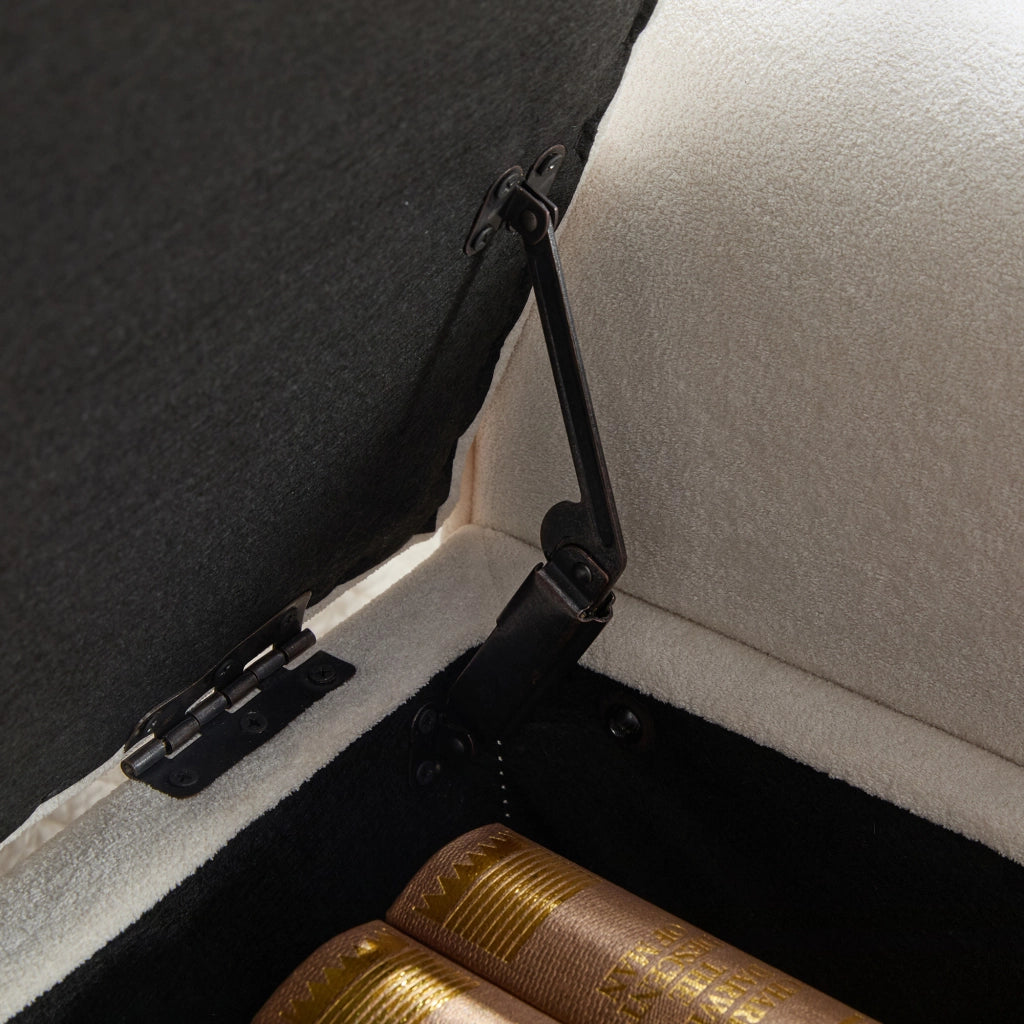 Panca contenitore ¨C Minimal ¨C Beige velluto con gambe in legno