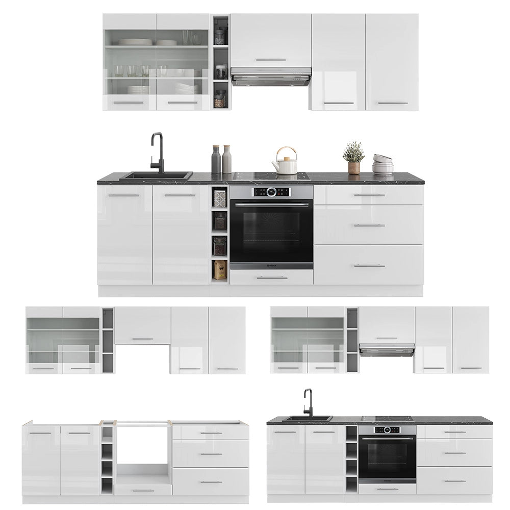 Cucina componibile Fame-Line Bianco lucido/Bianco 235 cm, PL Rovere Vicco