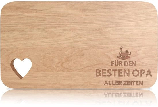 Plank da tavola per colazione in legno, tavola per colazione con incisione in legno, tavola per colazione con foro a forma di cuore, regalo per nonno, regalo personalizzato per il compleanno del nonno