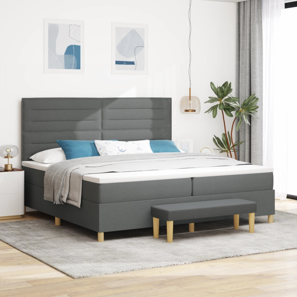 Letto con Reticolo e Materasso & Panca Grigio Scuro 200x200 cm Tessuto
