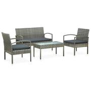 Set Divani da Giardino 4 pz con Cuscini in Polyrattan Grigio cod mxl 34629