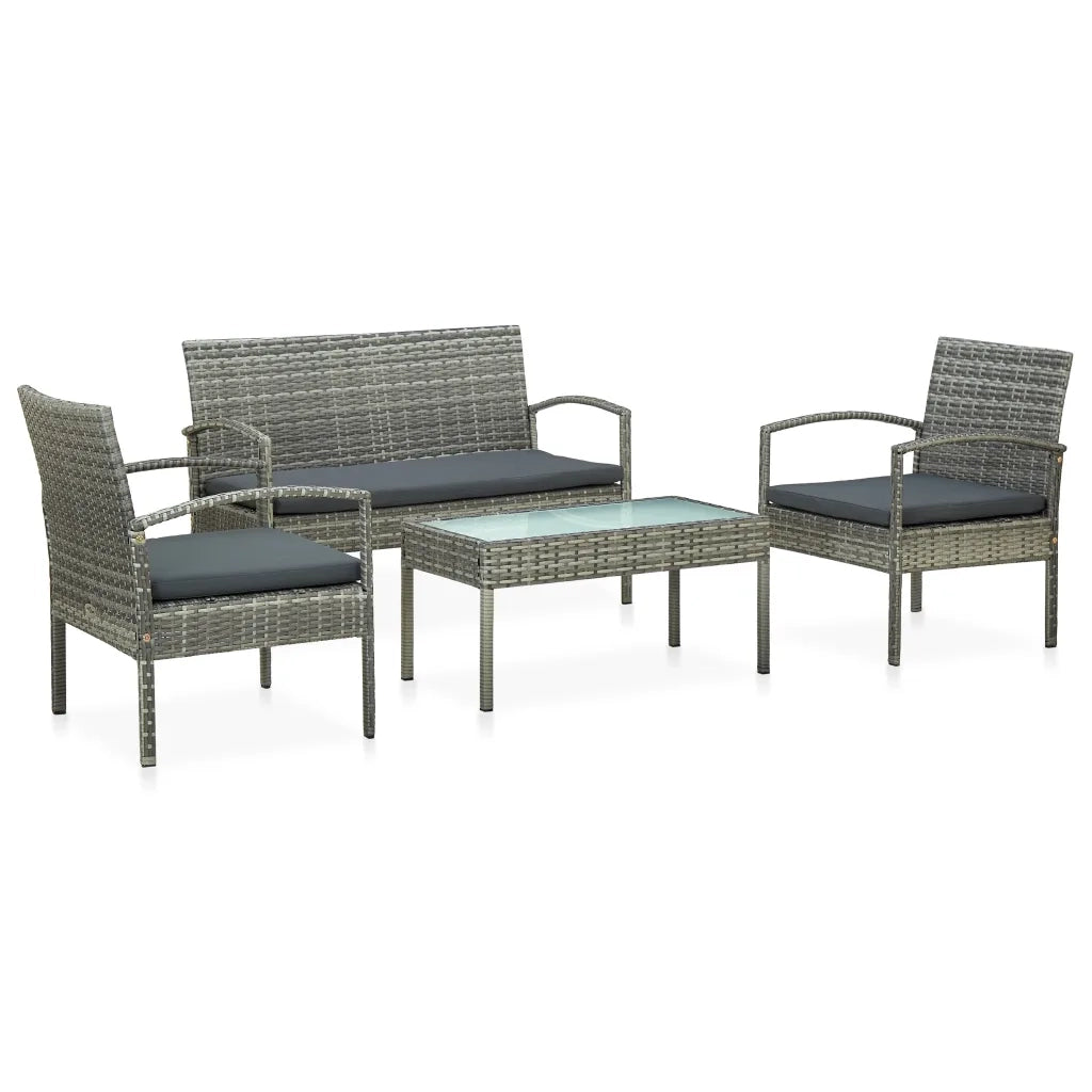 Set Divani da Giardino 4 pz con Cuscini in Polyrattan Grigio cod mxl 34629