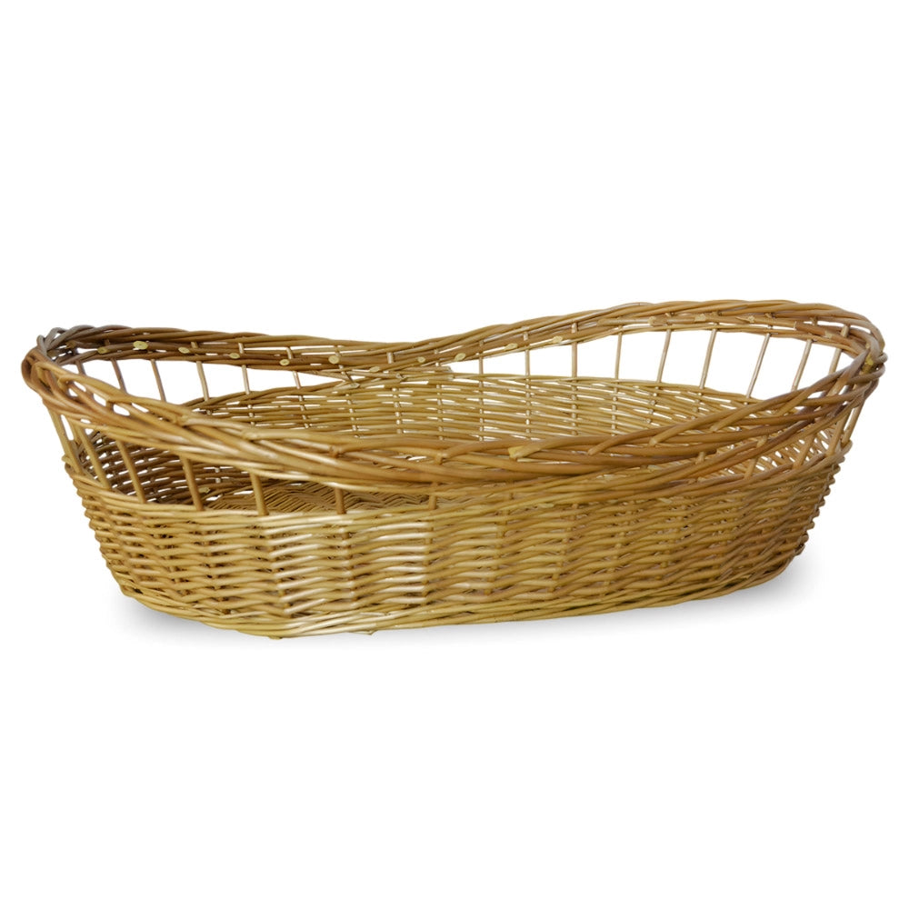 Cesta contenitore ovale in vimini naturale intrecciato a mano con bordi rialzati