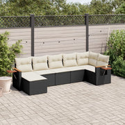 Set Divani da Giardino con Cuscini 7pz Nero Polyrattan