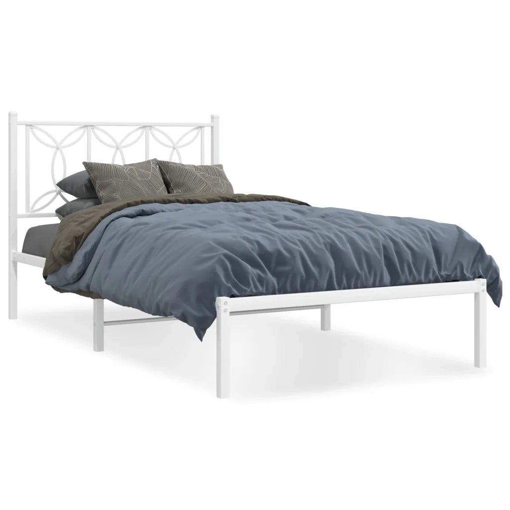 Letto singolo | Letto per adulti | Giroletto con Testiera Metallo Bianco 100x200 cm