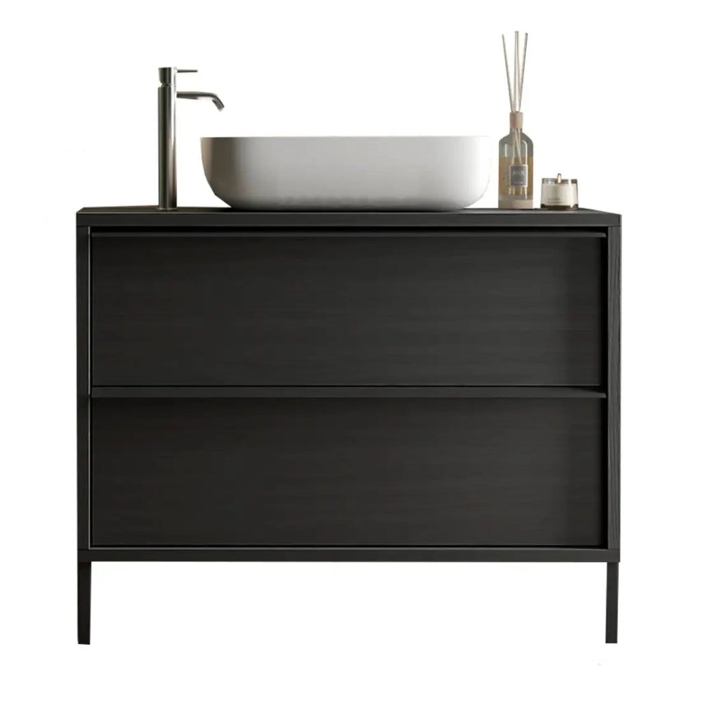 Mobile da bagno FRASSI – 79 cm – Nero cenere – Lavabo incluso – 2 cassetti