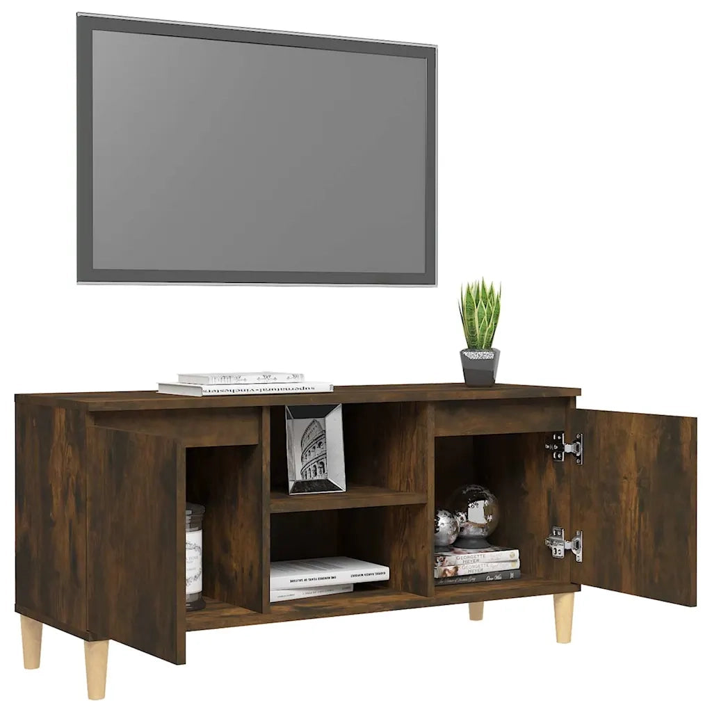 Mobile TV con Gambe-Credenza TV-Console TV in Legno Massello Rovere Fumo 103,5x35x50cm