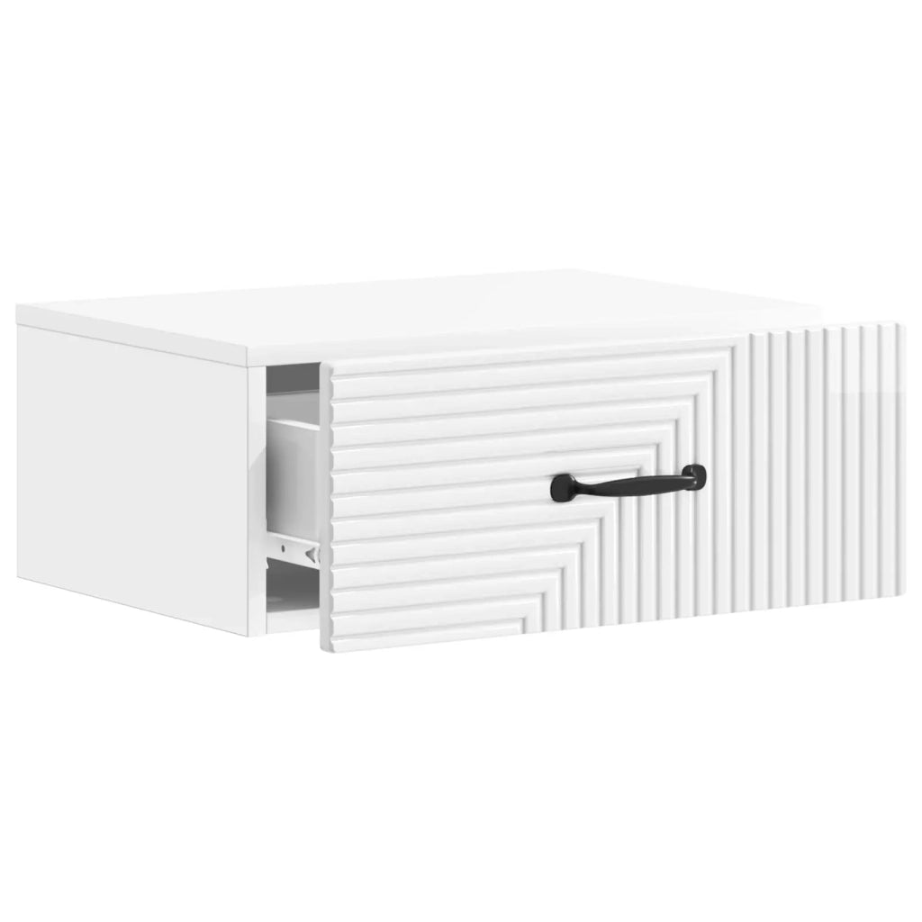 Comodino | Armadio da Notte | Mobiletto da notte a muro Bianco Lucido 49 x 34,5 x 20 cm