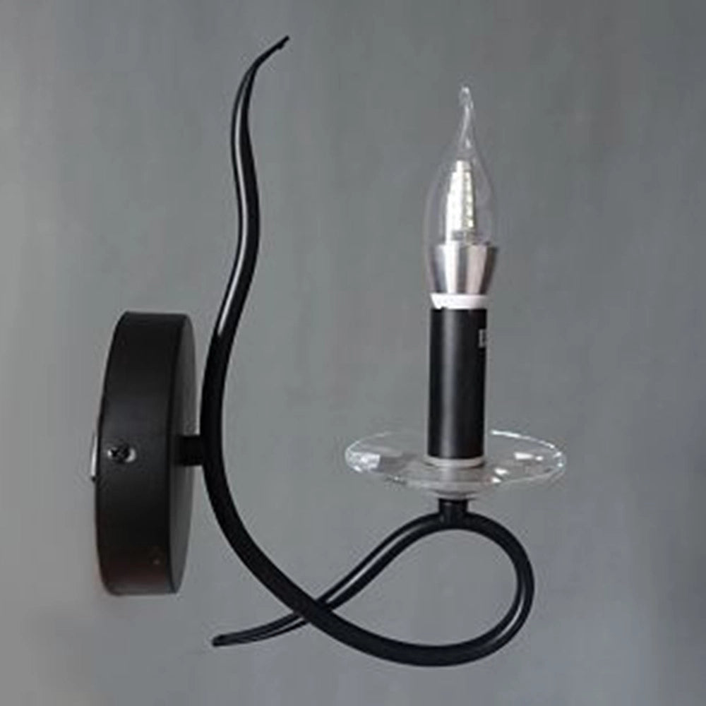 Trade Shop - Applique Lampada Da Parete A Candela E14 A Spirale Singola Nero Design Elegante 00521 -