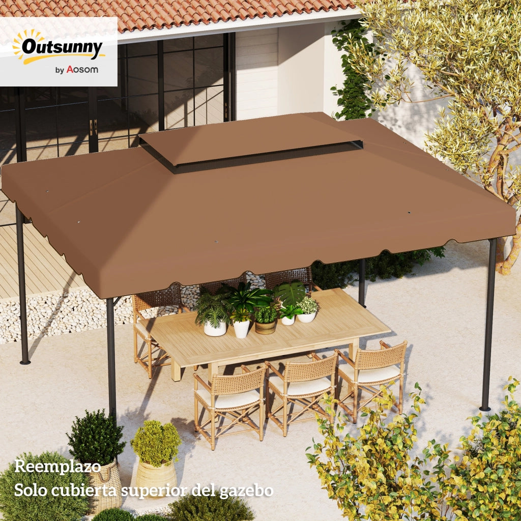 Toldo per Gazebo 4x3 m ¨C zephmum ¨C Marrone, Polipropilene, con Fori di Drenaggio