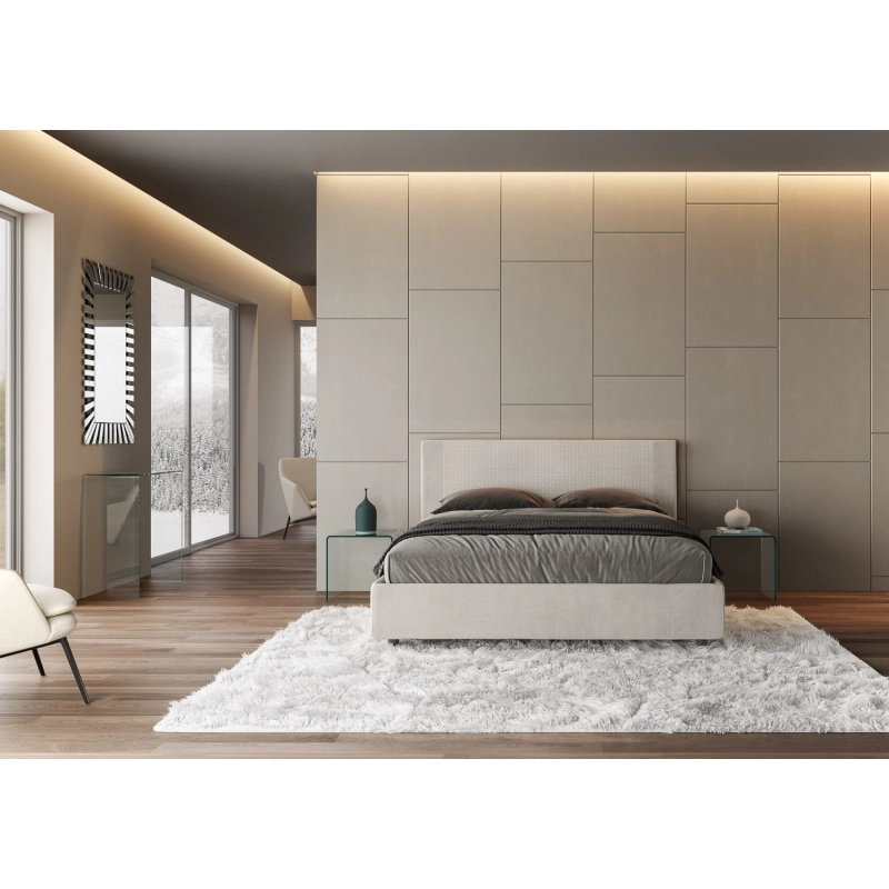 Letto imbottito Matrimoniale 160x210 cm tessuto Labirinto Rosal - Contenitore,Bianco/Bianco