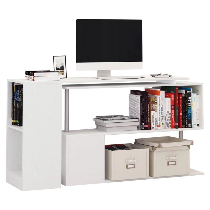 SCRIVANIA MODERNA  ANGOLARE PER PC CON LIBRERIA IN LEGNO BIANCO
