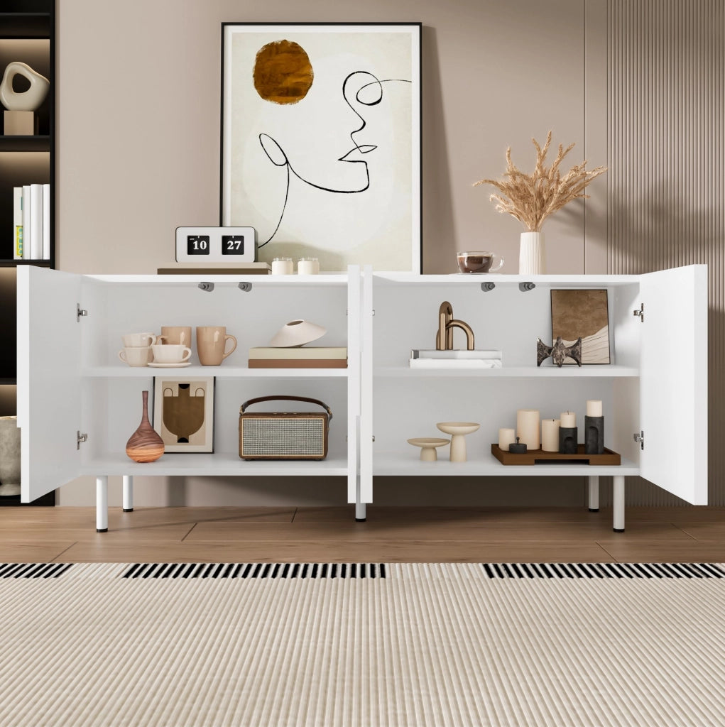 Credenza geometrica con ante in MDF e truciolare; 160 x 38;5 x 70 cm; bianca