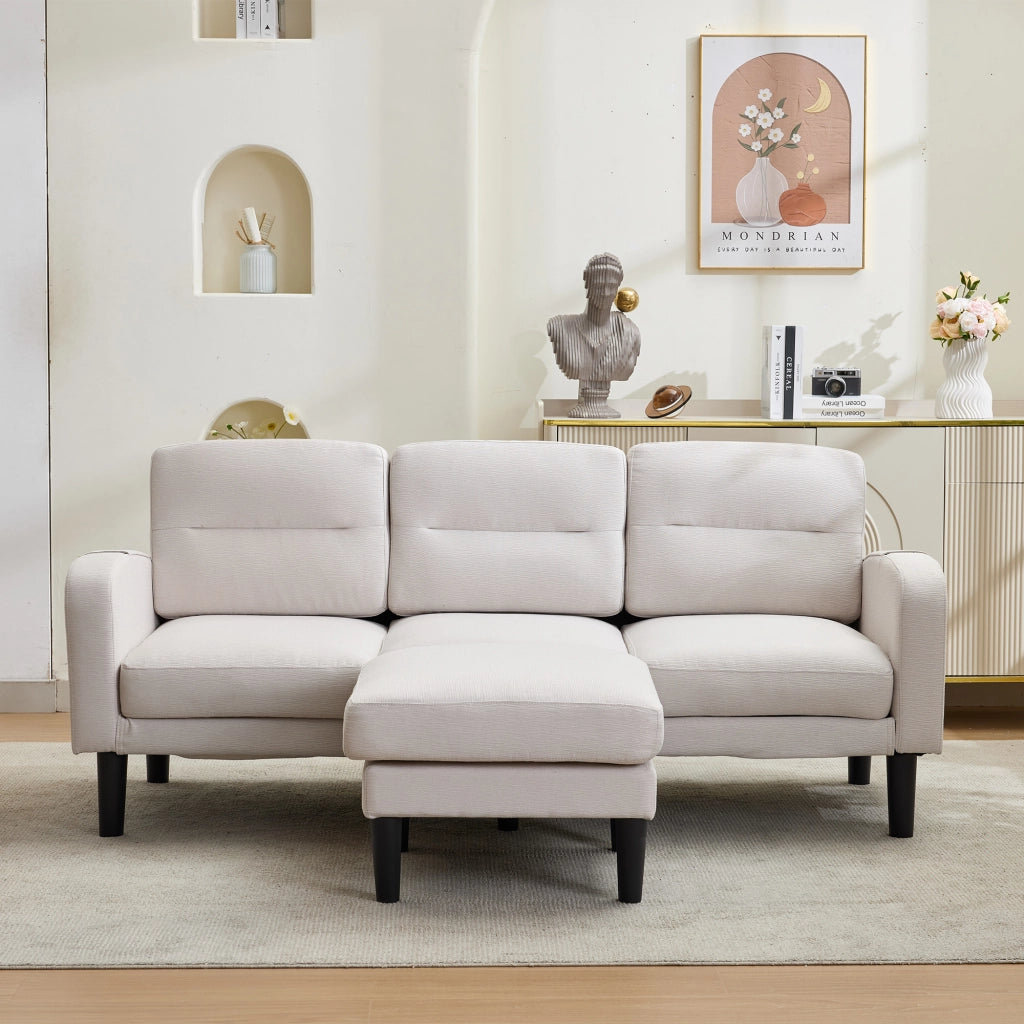 Divano angolare 3 posti modulare con chaise longue e tasche laterali in tessuto beige