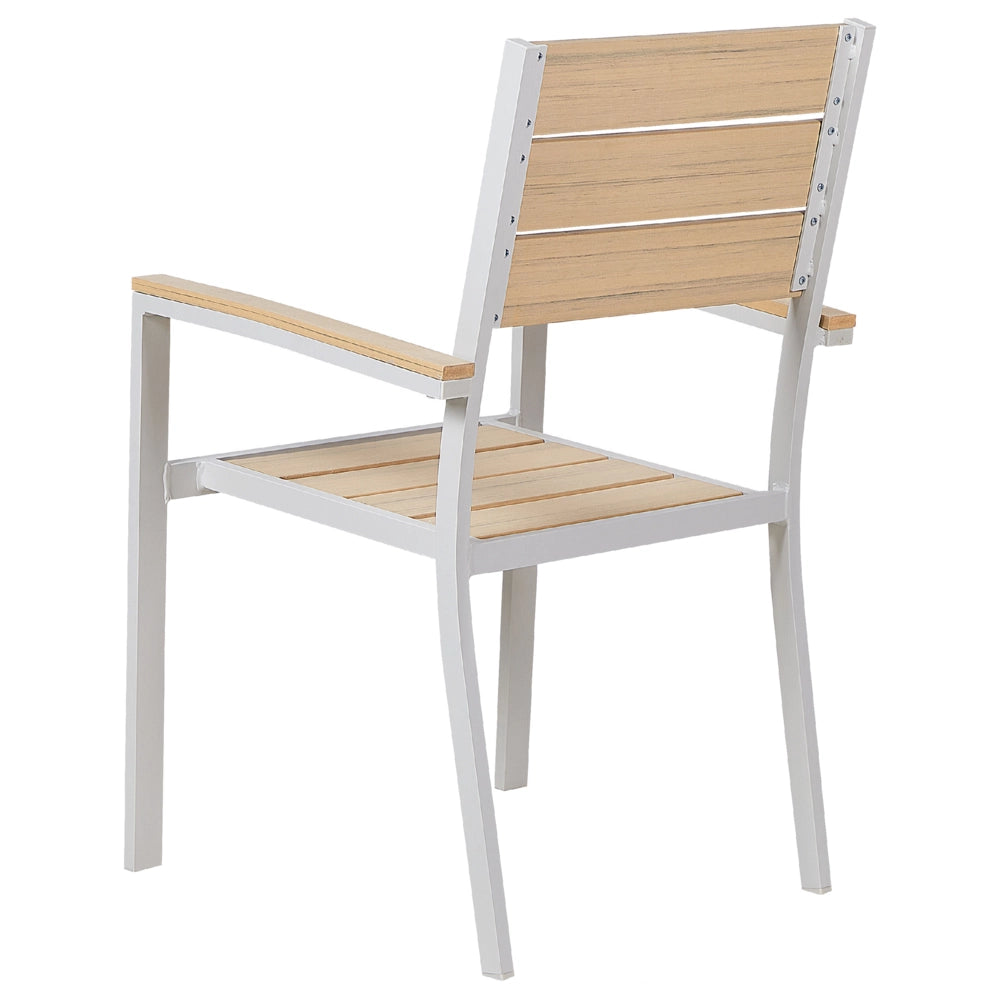 Set da pranzo all'aperto tavolo e 4 sedie design a doghe beige e alluminio bianco