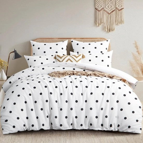 Set di coperte 220 x 240 cm - 3 pezzi in set bianco con disegno a puntini - copertina 220x240 con chiusura a righello - morbido e stiracchiato
