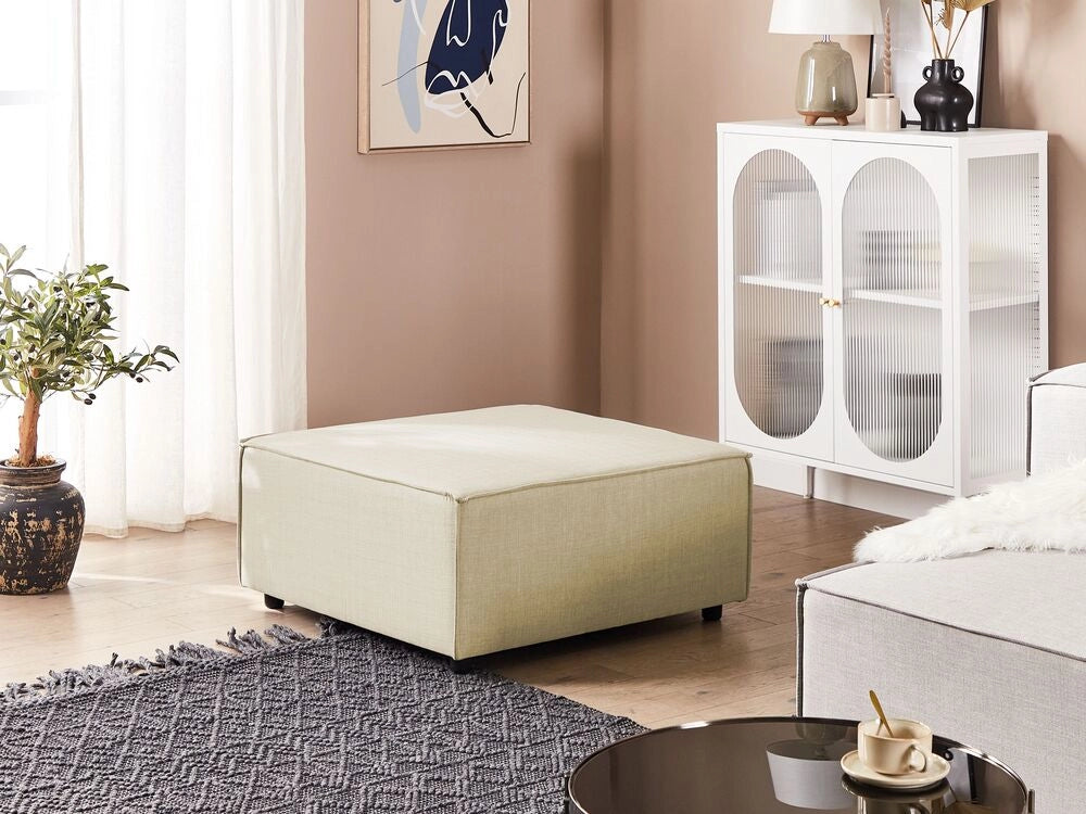 Poggiapiedi quadrato con rivestimento in lino di poliestere beige soggiorno salotto