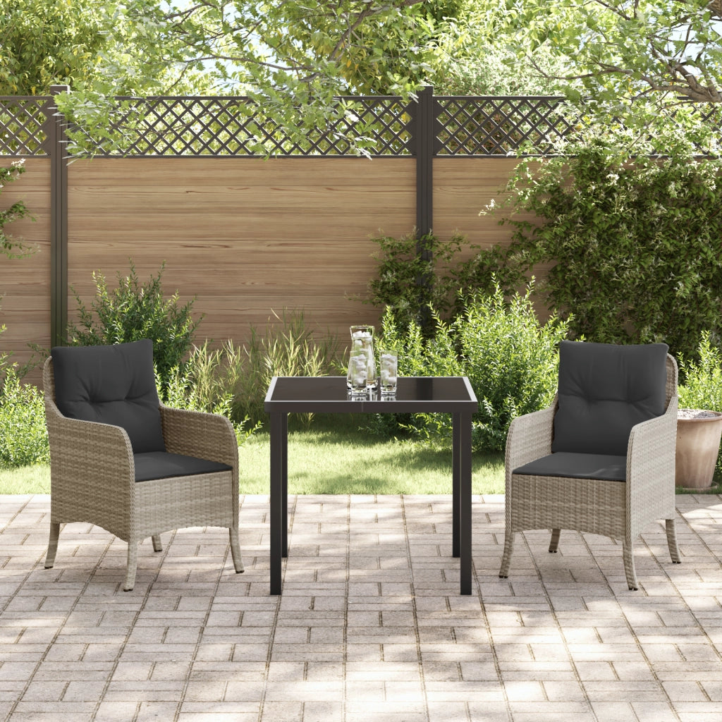 Set da Pranzo da Giardino 3 Pezzi con Cuscini Grigio Chiaro Polyrattan