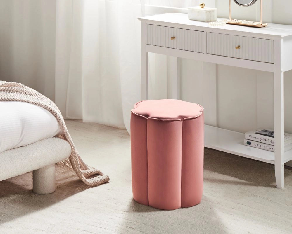 Pouf Rosa Lino Rotondo 39 x 34 x 45 cm Pouf d'Accento Tappezzeria Soggiorno Moderno Camera da Letto Mobili