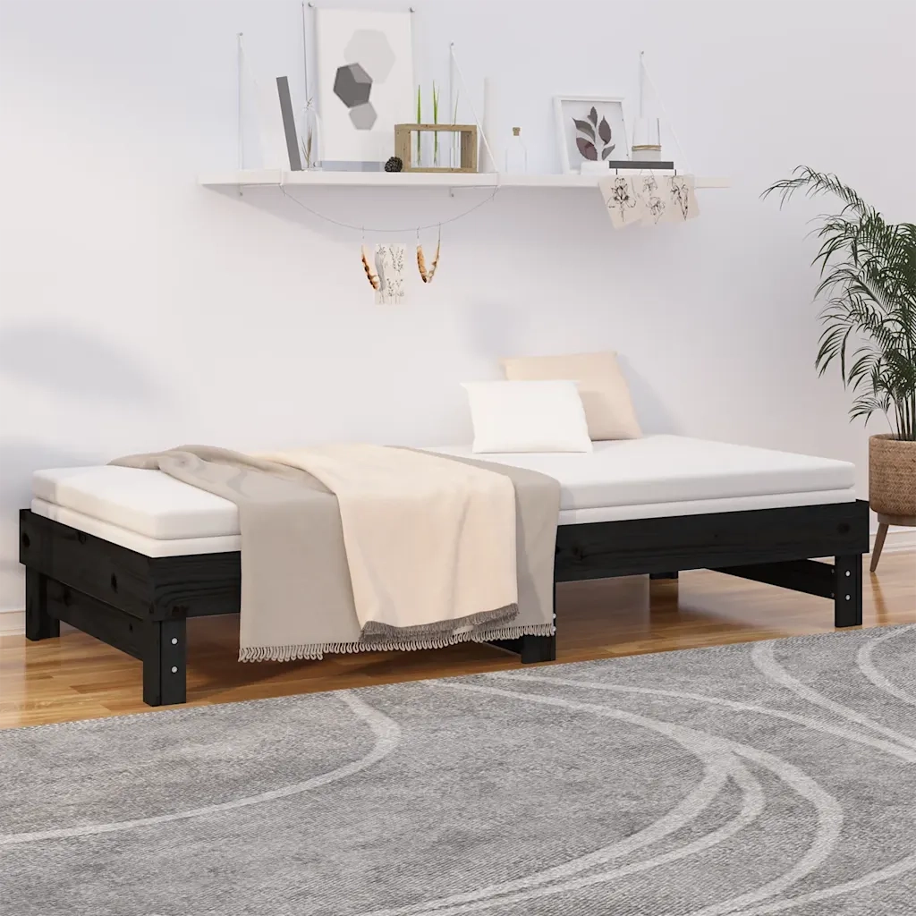 Dormeuse Estraibile Nera 2x(80x200) cm Legno Massello di Pino 823388