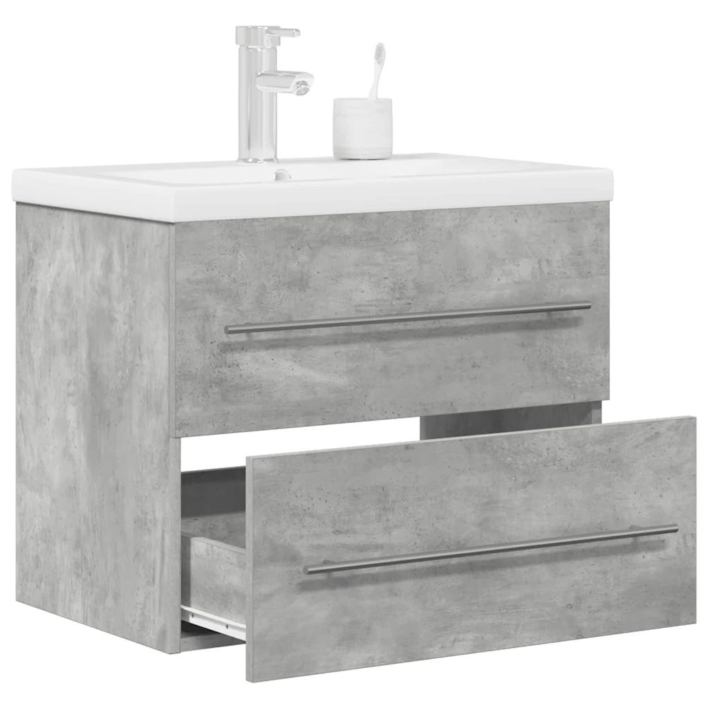Set Mobili da Bagno | Armadio da bagno 2 pz Grigio Cemento in Legno Multistrato