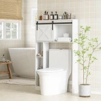 Mobile di Archiviazione Sopra il WC con Porta Scorrevole, Mobile Scaffale Sopra WC, Ripiano Regolabile, Bianco