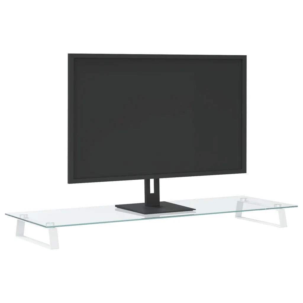 Supporto per Monitor Bianco 100x35x8cm Vetro Temperato Metallo 374222
