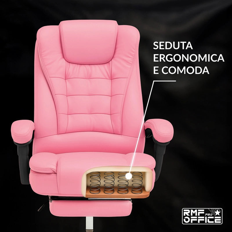 SEDIA DA UFFICIO ERGONOMICA RECLINABILE REGOLABILE IN ALTEZZA CON POGGIA PIEDI ROSA