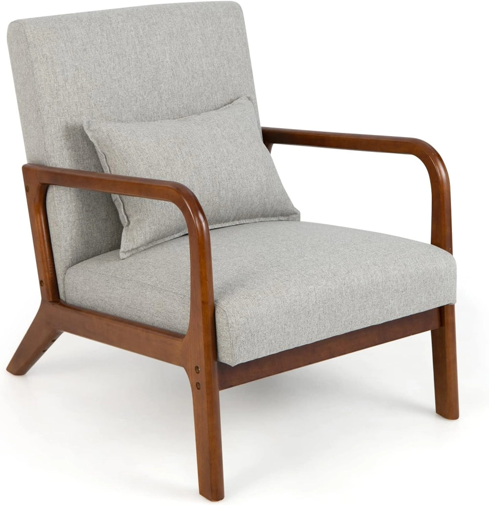 Poltrona da Salotto, Sedia da Soggiorno con Cuscino Lombare, Poltrona Moderna Imbottita, Telaio in Legno di Gomma, per Soggiorno, Camera da Letto, Portata 150 kg (Beige)