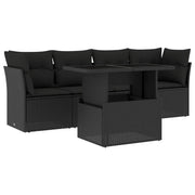 Set Divani da Giardino 5 pz con Cuscini in Polyrattan Nero