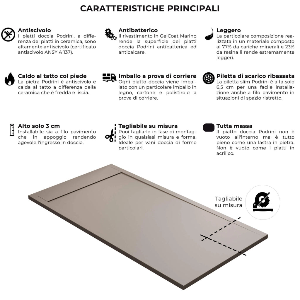 Piatto Doccia 70x110 cm in Pietra Bonussi Kamet Moka