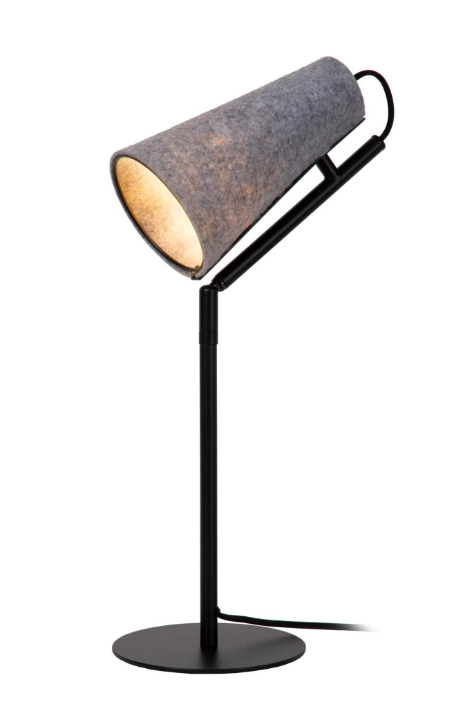 Lampada da tavolo minimal nera, paralume feltro grigio E27 Lucide