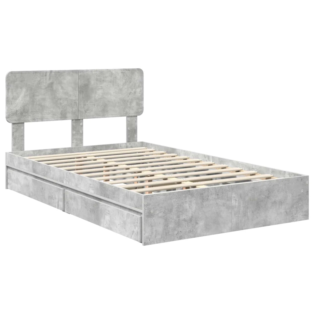 Letto con Contenitore con testiera Grigio cemento 150 x 200 cm
