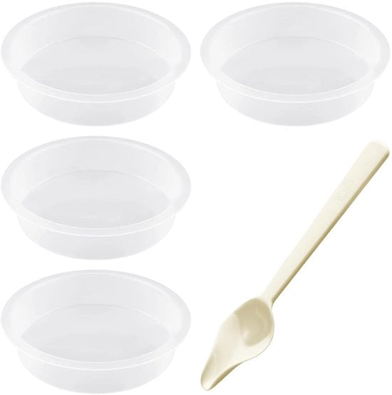 Stazione alimentare 4 parti - Bacetto d'acqua per uccelli - Cucchiaio per uccelli - Materiale plastico - Translucido - Dimensioni 18 x 18 x 4 cm - Casa alimentare per uccelli