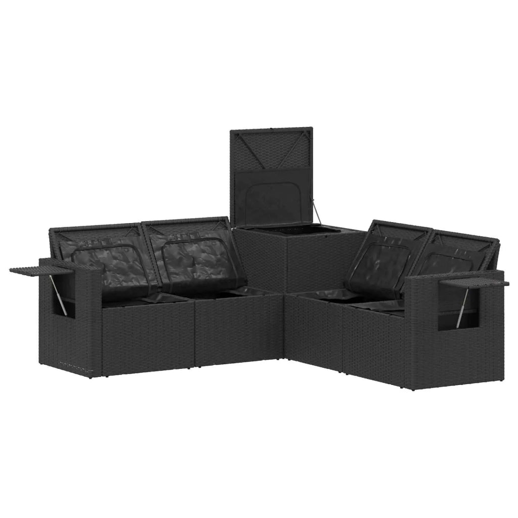 Set di divani 5 pz Nero Rattan sintetico e Acciaio 3447871