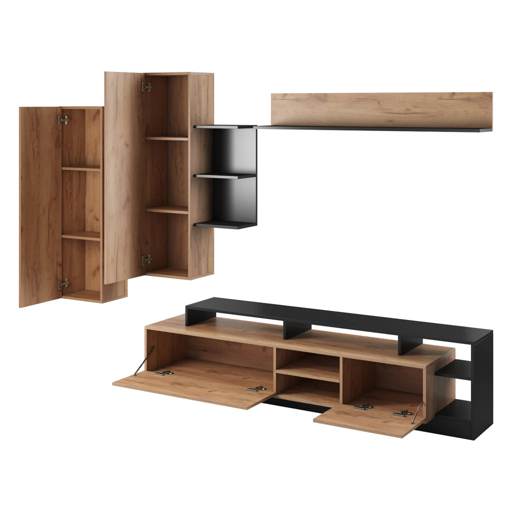 Mobile Soggiorno Kamotiba, Parete Attrezzata Modulabile, Marrone Rovere