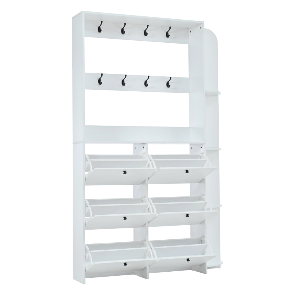 Garderoba da ingresso salvaspazio 120 x 24 x 200 cm con 8 ganci, 6 scarpiere a ribalta e 4 ripiani laterali, bianco